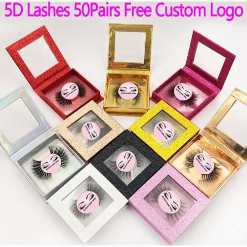 50 Pairs 5D mink lashes false eyelashes natural long lashes professional handmade makeup beauty cosmetic tools make logo free