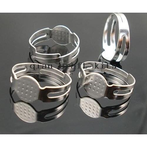 500pcs sale Silver Adjustable Ring Blanks w/ 8mm glue pad lead and nickle free Silver Toned