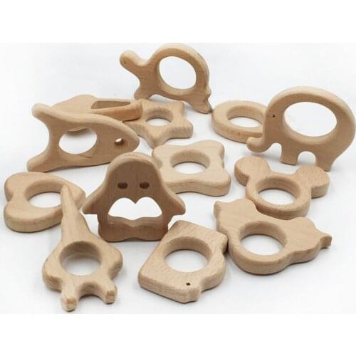 9pc/lot wooden beads handmade teethers wooden fish bird panda wooden baby gift Accessories