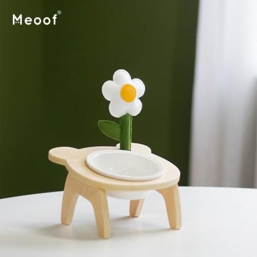 Flower Bowl High Foot Tilt Anti Knock Over Pet Rack Dog Food Ceramic Double Cat Protect Cervical Spine