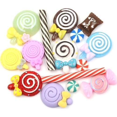 DIY 10Pcs/lot Phone Case Decor Crafts Miniature Resin Lollipop Candy Dollhouse Food Kitchen Toys Dolls Miniature Pretend Toy