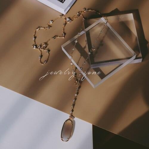 Natural grey agate pendant female long Y type labradorite sweater chain necklace many wearing white conch shell