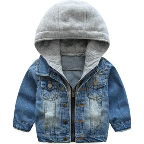 Baby Jeans Jacket Hooded Child Clothes 2021 Spring Autumn New Causal Kids Patchwork Outwear Toddler Demi Coats For Boys 2-10Year