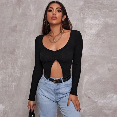 Women’s Casual Long Sleeved Knit Cardigan Fashion Solid Color Round Neck Slim Fit Ribbed Buttons Shirt Female Tops