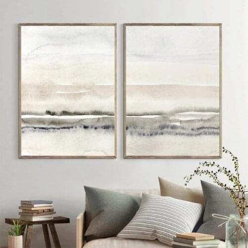 Beige and Grey Canvas Paintings Abstract Watercolor Posters and Prints Modern Minimalist Wall Art Pictures for Living Room Decor