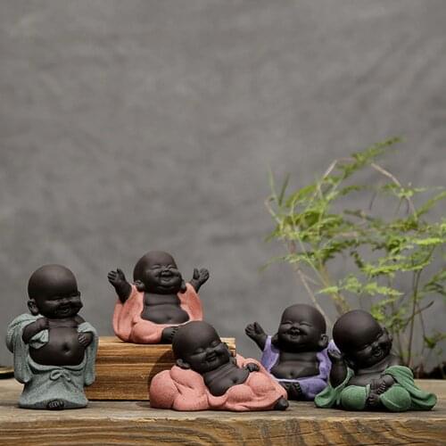 Chinese Style Ceramics Tea Pet Lovely Maitreya Buddha Figurine Ornaments for Home Office Car Decor