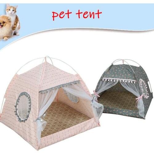 Summer Cat House Lovely Teepee Bed Cat Litter Removable and Washable Pet Net Tent Folding Puppy Kitten Nest cama para gato