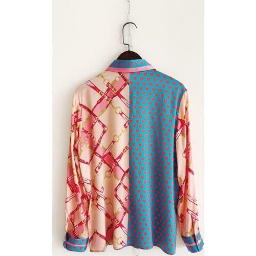 Fashion Silk Shirt Runway 2021 Designer Chian Hearts Print Office Ladies Elegant Blouse