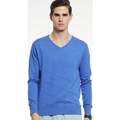 Man Knitwear Pure 100% Cotton Full Long Sleeve Blue Orange Grey Pullover Autumn Winter Round Neck Men Sweater