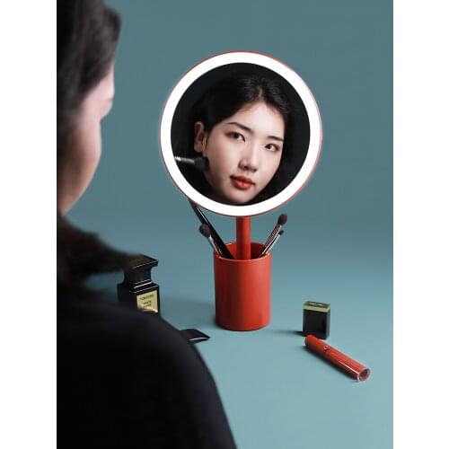 Makeup Mirror Desktop Household LED Light Desktop Portable Daylight Makeup Mirror with Light Rechargeable Dormitory