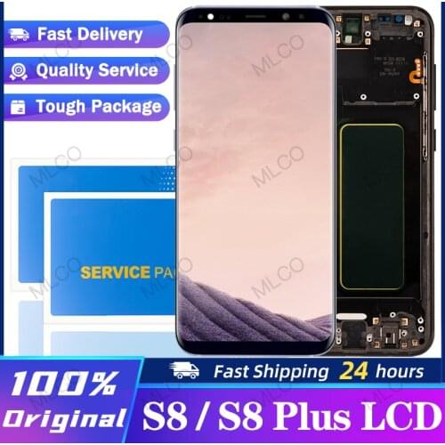 Original AMOLED Display with frame for SAMSUNG Galaxy S8 G950 G950F LCD S8 Plus G955 G955F Touch Screen Digitizer Repair Parts