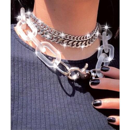 1PCs Harajuku Resin Necklace for Women Jewelry Bead Chain Female Symbol Internet Girl Acrylic Choker Punk Rock Collares Mujer