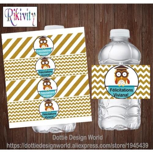 Rikivity Personalized Graduation 2020 Owl Water Bottle Wine Labels Candy Bar Wrapper Stickers Birthday Bachelor Party Decoration