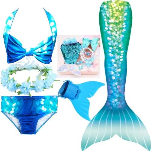Popular Baby Girls Swimwear Kids Party Fancy Dress Costumes Ariel Princess Little Mermaid Tail Swimsuit with Swimming Fins