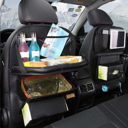 Pu Leather Pad Bag Car Seat Back Organizer Foldable Table Tray Travel Storage Bag Foldable Dining Table Car Seat Storage Bag