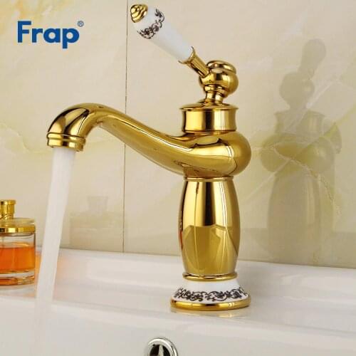 Frap New Solid Copper Luxury Antique Gold Bathroom Basin Faucet Single Handle Tap Cold and Hot Water Mixer Bath Sink Taps Y10172
