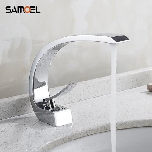 Creative Design Chrome Finish Basin Sink Faucet Single Hole Deck Mounted Brass Silver Bathroom Mixer Taps 1162C