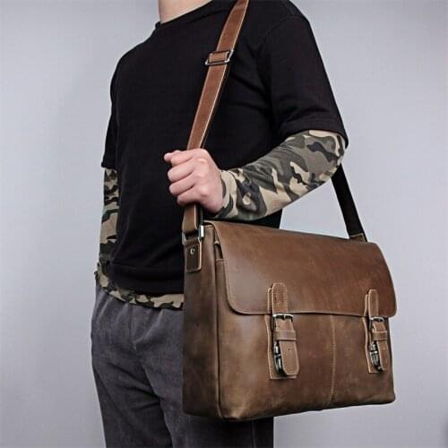 Luufan Crazy Horse Leather Men Shoulder Bag Big Capacity Casual Genuine Leather Messenger Bag Male Business Work shoulder Bag