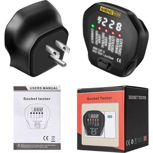 AC09 Digital Socket Outlet Tester Voltage Test Socket Detector Electric Circuit Breaker Finder Ground Line Phase Check