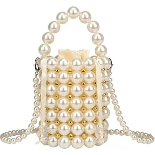 Top Quality Luxury Designer Handmade Clutch Shoulder Pearl Bag Woman Pearl Bucket Clutch Evening HandBag Purses and Handbags