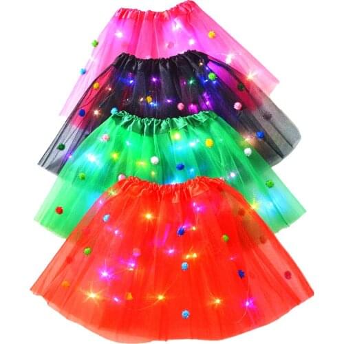 Women Girls LED Light Up Tutu Skirts Child Kids Dance Ballet Tulle Mini Skirt Pettiskirt Costume Wedding Birthday Led Party