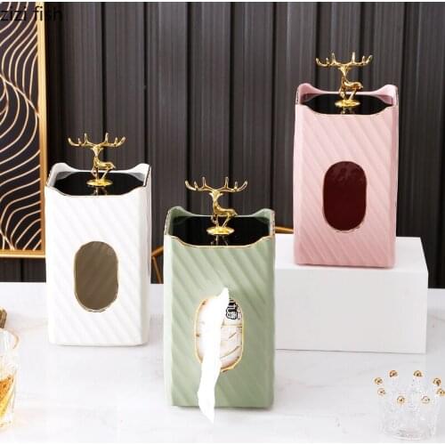 Ceramic Tissue Box Decorative Deer Cover Napkin Storage Box Desktop Tissue Holder Napkin Boxes Paper Roll Holder Tissue Boxes