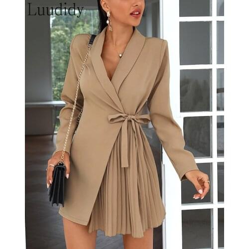 Women Tie Waist Detail Ruched Long Sleeve Blazer Dress