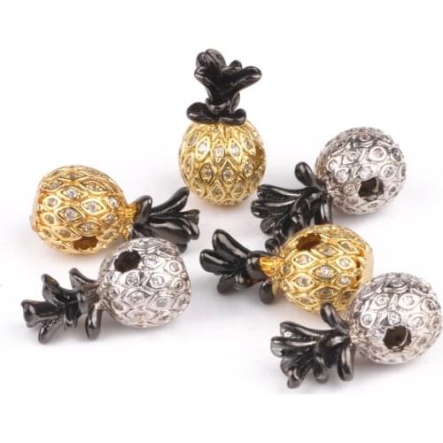 3 Color Gold Silver Color Pineapple Beads Copper Jewelry Accessories White Zirconia Spacer Charm DIY Bracelet Making 3PC/lot
