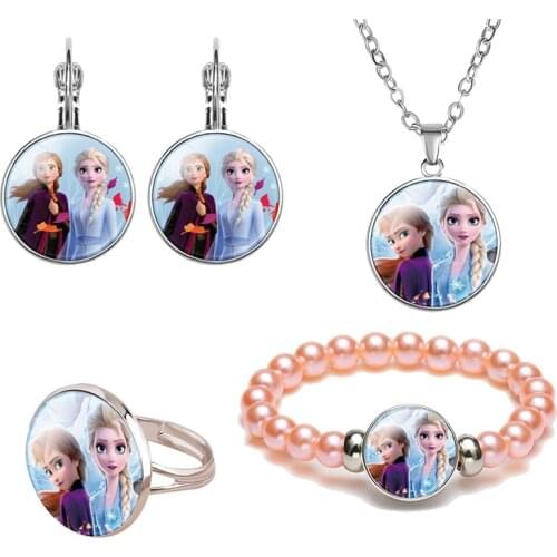 4pcs/lot Elsa Birthday Gift Alloy Child Girl Ring Necklace Bracelet Earring Party Gift girlfriend party favor for kids birthday