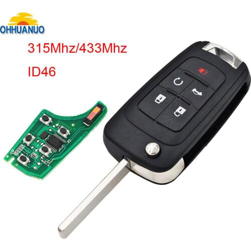 5 Button Folding Flip Remote Key for Chevrolet Camaro Cruze Equinox Impala Spark Sonic Volt 315Mhz/433Mhz ID46 Chip Uncut Blade