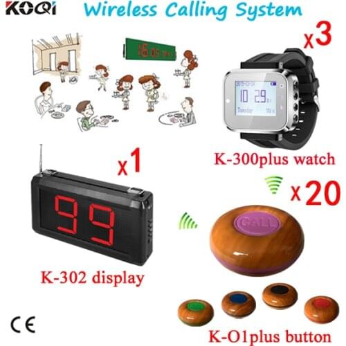 Wireless Service Waiter Remote Call Bell System K-302 K-300plus-black K-O1plus-Wooden-purple Waiter Calling System