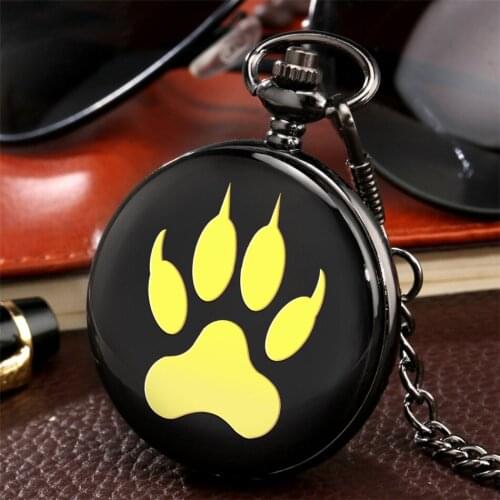 Printed Bear Paw Pattern Quartz Pocket Watch Antique Black Smooth Full Hunter Pendant Fob Watches Gifts Men Women