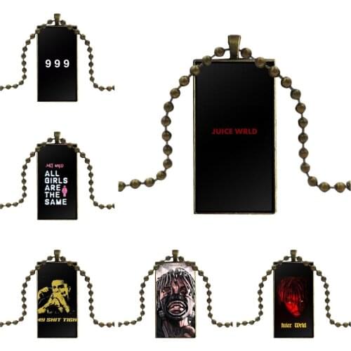 For Girls Juice Wrld Hip Hop Fashion Glass Cabochon Pendant Rectangle Necklace Choker Necklace Jewelry