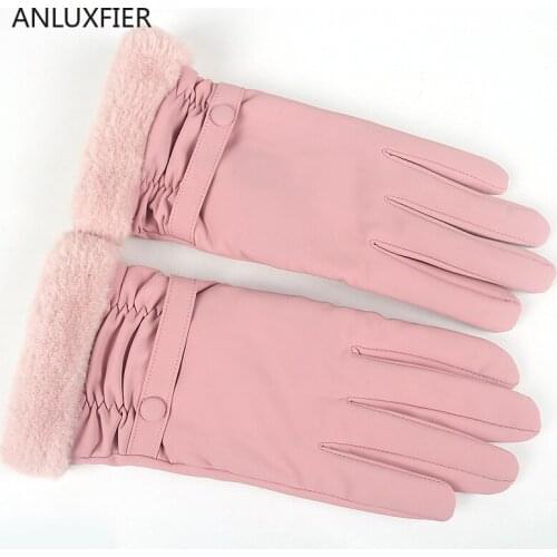 H9901 Gloves Women Autumn Winter Plush Wrist Thermal Warm Mittens Windproof Touch Screen Driving Cycling Simple Elegant Guantes