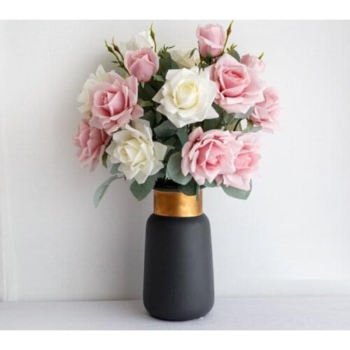 1pc Artificial Silk Big Rose Flowers High Quality Fake Flowers Long Branch 3 Heads Wedding Home Decoration Wall Backdrop Accesso