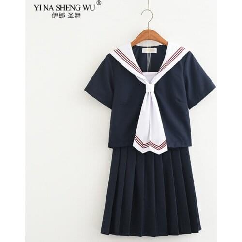 JK Uniforms Pleated Skirt Sailor Suits White College Wind Suit Girl Students Uniforms Cosplay Costumes Japanese School Navy Blue