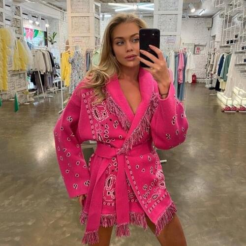 Ardm Fashion Flower Boho Cardigan Women 2021 Vintage Knitted Tassel Long Sleeve With Belt Sweater Winter Clothes Women Cardigan