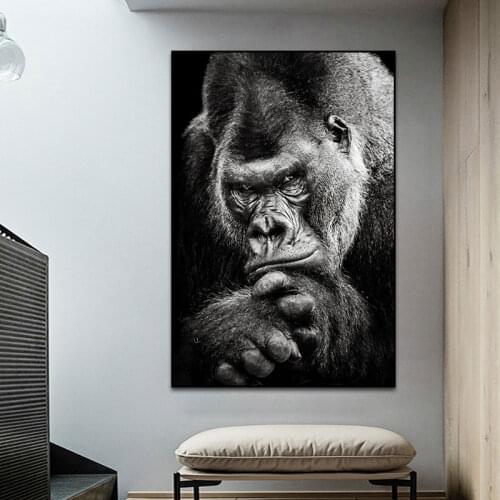 Modern Black Gorilla Canvas Paintings Nordic Animals Art Posters and Prints Monkey Wall Pictures for Living Room Home Decoration