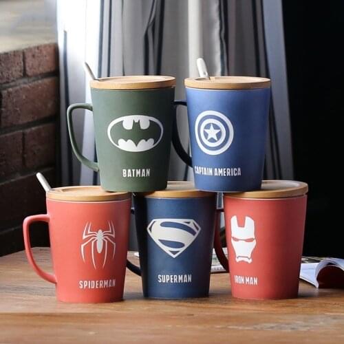 350ML/520ML Super Hero Avenger Infinity Mugs With Cover and Spoon Pure Color Mugs Cup Kitchen Tool Gift