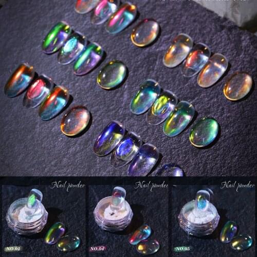 6 colors Ice Cube Aurora Nail Powders Dust Chameleon Transparent Nail Art Chrome Pigment Powder Colorful DIY Cyrstal Decoration