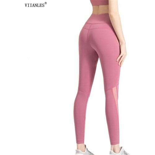 VIIANLES Ladies High Waist Mesh Women Leggings Fitness Pants Breathable Push Up Leggins Women Quick Dry Casual Sport Gym Running