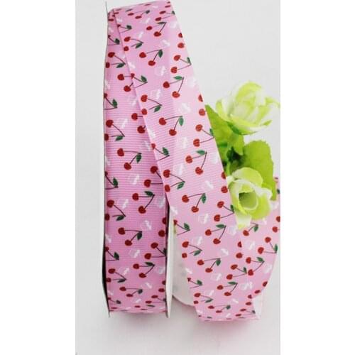 Pink Cherry Ribbon Printed Grosgrain Diy Handmade Bow Hair Ornament Bow Decoration Tape Gift Wrapping Paper 16-75 Mm