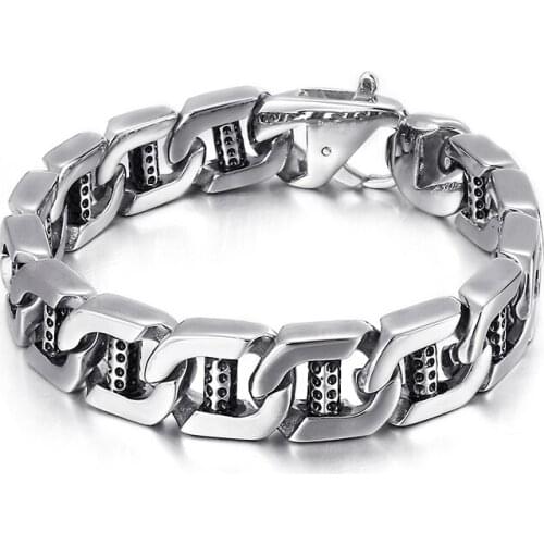 HAOLYNJOY Punk Style Mechanical Chain 15mm Wide Mens Stainless Steel Bracelet Jewelry