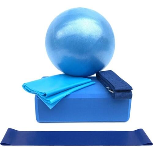 5pcs Yoga Exercise Set Yoga Pull Strap Ball Blocks Resistance Loop Stretch Band Fitness Tools