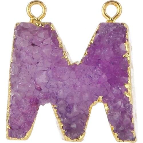 Natural Multi-Colored Fluorite Gems Stones Alphabet Healing Reiki Chakra Pendant Letter M Pendant Necklaces Earrings 3Pcs/lot