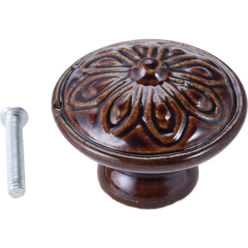Painted Ceramic Ball Knob Cabinet Coffee Handle Cupboard Dresser Drawer Round Pull Decor Retro Kitchen Country Flower screw 40mm