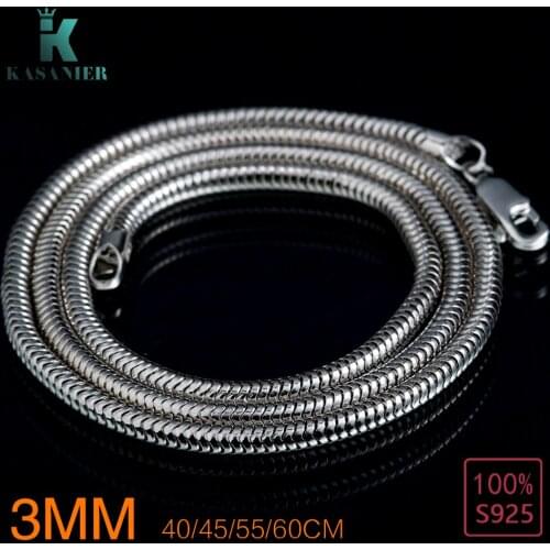 Wholesale Fashion Jewelry 925 Sterling Silver Necklace 3MM Snake Chain Length 18,20,22,24 inches Men and Women Jewelry KASANIER