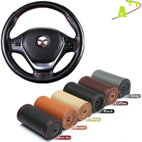 Great Genuine Leather 38cm Steering Wheel Cover Half Holes Breathable Design Auto Steering-Wheel Braid Case fit car suv Dia 38cm