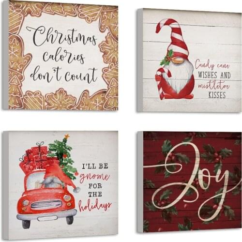 Framed Christmas Joy Santa Posters Canvas Paintings Wall Art Decor Canvas Prints Pictures Kids Room Decor Home With Inner Frame