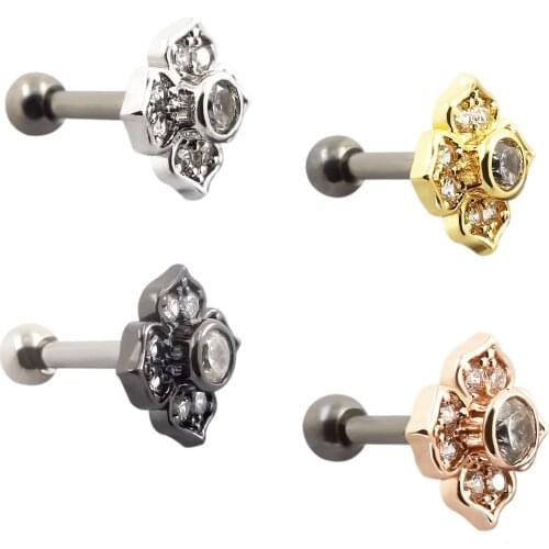 JHJT 1/4PCS 16G Flower Cartilage Earring G23 Titanium Zircon Stud Earrings Cute Tragus Ear Stud Piercing Body Jewelry